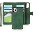 thumbnail image 1 of Wallet Case Compatible with iPhone 11 Pro,[6 Card Slots] [Wrist Strap] [Stand Feature] Detachable 2 in 1 Magnetic Zipper Leather Slim Cover Case for iPhone 11 Pro,5.8 inch Green, 1 of 14