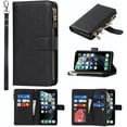 thumbnail image 1 of Wallet Case Compatible with iPhone 11 Pro Case,[9 Card Slots] [Wrist Strap] [Stand Feature] Zipper Cash Pocket Magnetic Leather Cover Shockproof Slim Case for iPhone 11 Pro,5.8 inch Black, 1 of 14