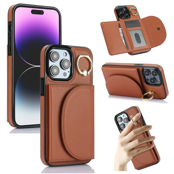Wallet Case Compatible with iPhone 11 Pro Max 360° Rotation Finger Ring Holder RFID Blocking Premium Leather Case with Card Slots Folio Flip PU Durable for Men Women iPhone 11 Pro Max, Brown