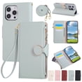thumbnail image 1 of Wallet Case Compatible for iPhone 11 Pro Max with Card Holder PU Leather Magnetic Clasp Zipper Pocket Crossbody Phone Case with Wrist Strap and Shoulder Strap Fit for iPhone 11 Pro Max, Cyan, 1 of 9