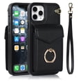 thumbnail image 1 of Wallet Case Compatible with iPhone 11 Pro Max, Case with Card Holder,with a strap, RFID Blocking Leather Cover 360°Rotation Ring Kickstand Protective Bumper Designed for Apple iPhone 11 Pro Max,Black, 1 of 10
