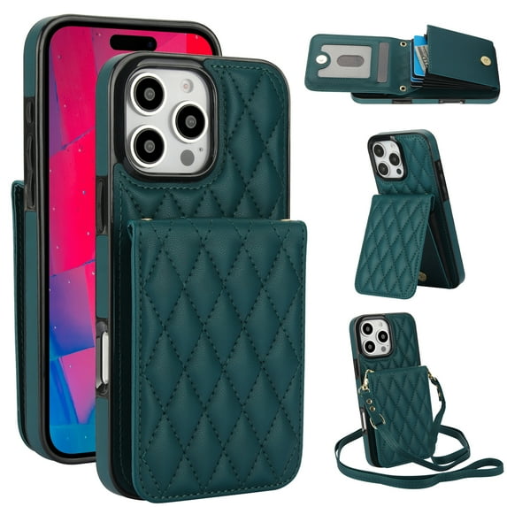 Wallet Case Compatible for iPhone 11 Pro Max, Women PU Leather Detachable Crossbody Phone Case with RFID Blocking Card Holder Adjustable Shoulder Strap Shockproof Kickstand Phone Wallet, Green