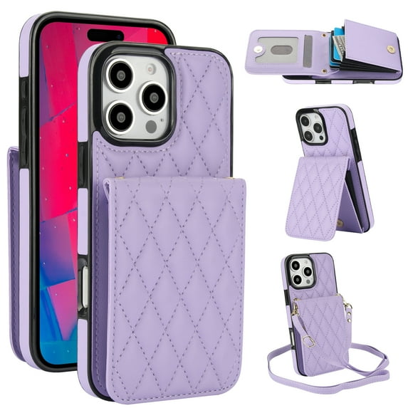 Wallet Case Compatible for iPhone 11 Pro, Women PU Leather Detachable Crossbody Phone Case with RFID Blocking Card Holder Adjustable Shoulder Strap Shockproof Kickstand Phone Wallet, Purple
