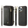 thumbnail image 1 of Wallet Case Compatible with iPhone 12/12 Pro, [2 in 1] [Magnetic Detachable] Zipper Wallet Folio Case [Crossbody & Wrist Strap] Slim Shock Back Cover with Credit Card Purse (6.1Inch) - Black, 1 of 11