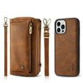 thumbnail image 1 of Wallet Case Compatible with iPhone 12/12 Pro, [2 in 1] [Magnetic Detachable] Zipper Wallet Folio Case [Crossbody & Wrist Strap] Slim Shock Back Cover with Credit Card Purse (6.1Inch) - Brown, 1 of 11