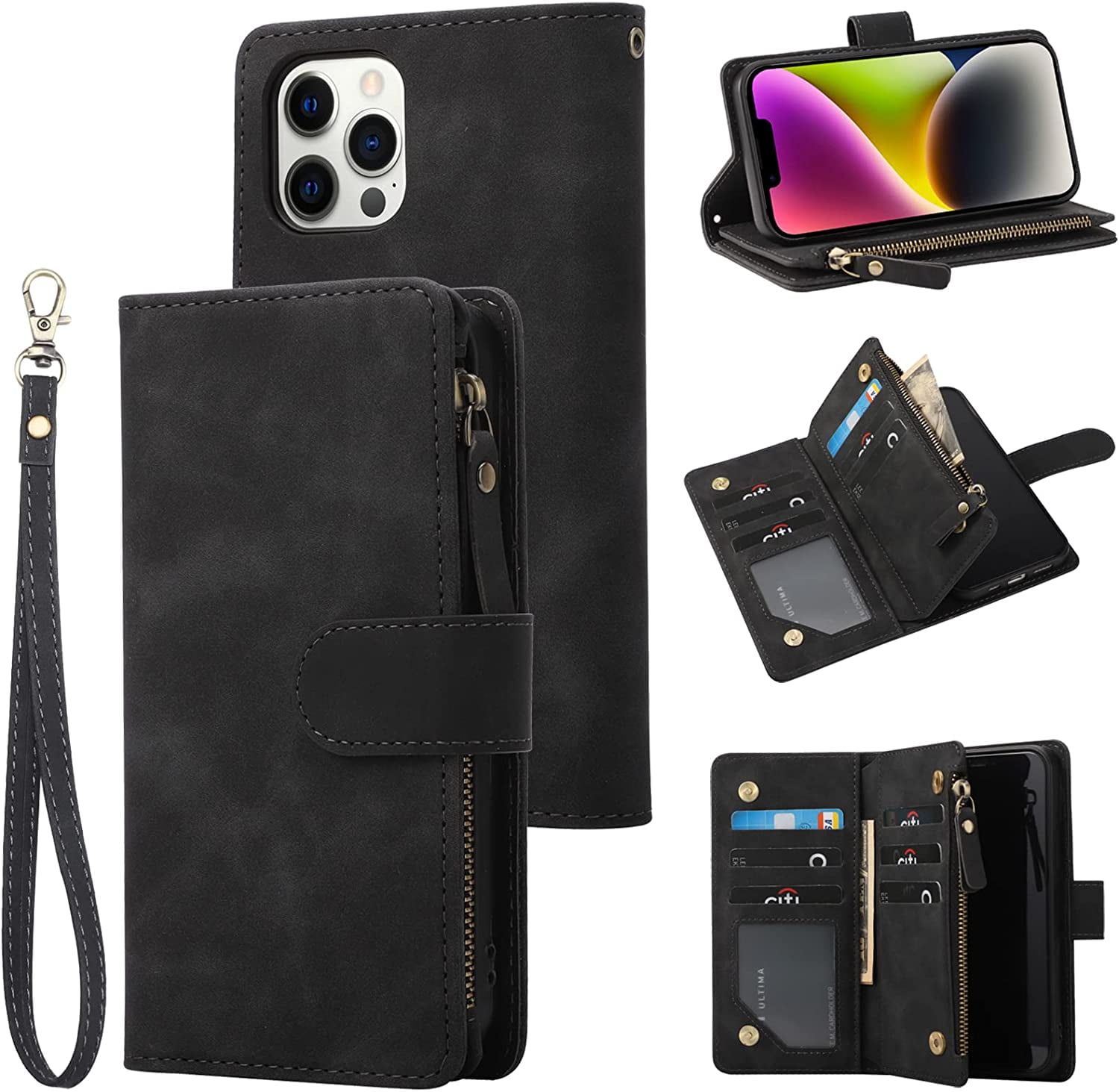 SURPHY Leather Case Compatible With IPhone 14 Case 6.1 Inch, Premium PU Leather Phone Case Cover