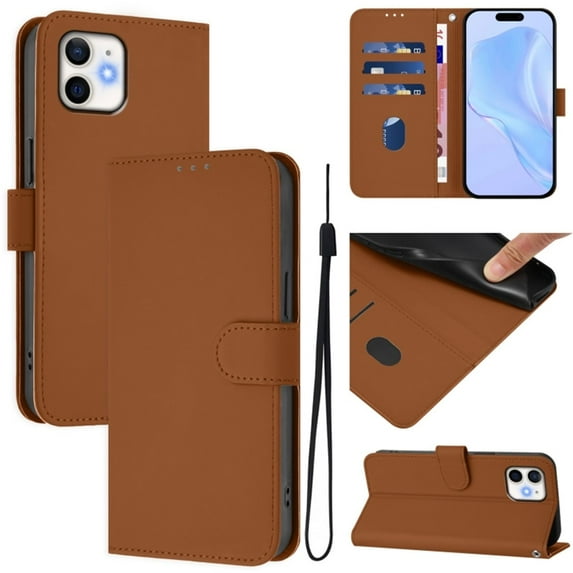 Wallet Case Compatible for iPhone 12 / 12 Pro, PU Leather Magnetic Closure Protective Flip Folio Case with 3 Card Holder and Wrist Strap Cover Women Men,Brown,For iPhone 12 / 12 Pro