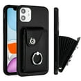 thumbnail image 1 of Wallet Case Compatible for iPhone 12 with Card Holder, Rotation Finger Ring Kickstand Card Slots Case, Classic PU Leather Shockproof Magnetic Button Cover for iPhone 12, Black, 1 of 6