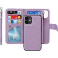 thumbnail image 1 of Wallet Case Compatible with iPhone 12 Mini,[6 Card Slots] [Wrist Strap] [Stand Feature] Detachable 2 in 1 Magnetic Zipper Leather Slim Cover Case for iPhone 12 Mini,5.4 inch Purple, 1 of 18