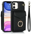 thumbnail image 1 of Wallet Case Compatible with iPhone 12 Mini, Case with Card Holder,with a strap, RFID Blocking Leather Cover 360°Rotation Ring Kickstand Protective Bumper Designed for Apple iPhone 12 Mini,Black, 1 of 10
