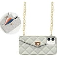thumbnail image 1 of Wallet Case Compatible with iPhone 12 Mini, Purse Flip Card Holder Soft Silicone Case Cover with Handstrap & Long Pearl Crossbody Chain (Gray, iPhone 12 Mini), 1 of 15