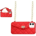 thumbnail image 1 of Wallet Case Compatible with iPhone 12 Mini, Purse Flip Card Holder Soft Silicone Case Cover with Handstrap & Long Pearl Crossbody Chain (Red, iPhone 12 Mini), 1 of 15