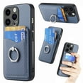 thumbnail image 1 of Wallet Case Compatible for iPhone 12 Pro/12 with 360° Rotation Ring Stand[Card Credit Pockets][Magnetic Design] Fiber Stripe Phone Cover with Card Holder for Women and Men,Blue, 1 of 11