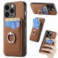 thumbnail image 1 of Wallet Case Compatible for iPhone 12 Pro/12 with 360° Rotation Ring Stand[Card Credit Pockets][Magnetic Design] Fiber Stripe Phone Cover with Card Holder for Women and Men,Brown, 1 of 11