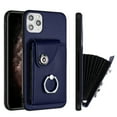 thumbnail image 1 of Wallet Case Compatible for iPhone 12 Pro with Card Holder, Rotation Finger Ring Kickstand Card Slots Case, Classic PU Leather Shockproof Magnetic Button Cover for iPhone 12 Pro, Blue, 1 of 6