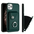 thumbnail image 1 of Wallet Case Compatible for iPhone 12 Pro with Card Holder, Rotation Finger Ring Kickstand Card Slots Case, Classic PU Leather Shockproof Magnetic Button Cover for iPhone 12 Pro, Green, 1 of 6