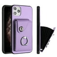 thumbnail image 1 of Wallet Case Compatible for iPhone 12 Pro with Card Holder, Rotation Finger Ring Kickstand Card Slots Case, Classic PU Leather Shockproof Magnetic Button Cover for iPhone 12 Pro, Purple, 1 of 6