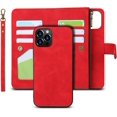 thumbnail image 1 of Wallet Case Compatible with iPhone 12 Pro Max,[6 Card Slots] [Wrist Strap] [Stand Feature] Detachable 2 in 1 Magnetic Zipper Leather Slim Cover Case for iPhone 12 Pro Max,6.7 inch Red, 1 of 7