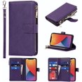 thumbnail image 1 of Wallet Case Compatible with iPhone 12 Pro Max Case,[9 Card Slots] [Wrist Strap] [Stand Feature] Zipper Cash Pocket Magnetic Leather Cover Shockproof Case for iPhone 12 Pro Max,6.7 inch Purple, 1 of 14