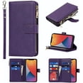 thumbnail image 1 of Wallet Case Compatible with iPhone 12 Pro Max Case,[9 Card Slots] [Wrist Strap] [Stand Feature] Zipper Cash Pocket Magnetic Leather Cover Shockproof Case for iPhone 12 Pro Max,6.7 inch Purple, 1 of 14