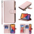 thumbnail image 1 of Wallet Case Compatible with iPhone 12 Pro Max Case,[9 Card Slots] [Wrist Strap] [Stand Feature] Zipper Cash Pocket Magnetic Leather Cover Shockproof Case for iPhone 12 Pro Max,6.7 inch RoseGold, 1 of 14