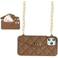 thumbnail image 1 of Wallet Case Compatible with iPhone 12 Pro, Purse Flip Card Holder Soft Silicone Case Cover with Handstrap & Long Pearl Crossbody Chain (Brown, iPhone 12 Pro), 1 of 15