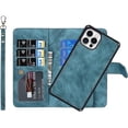 thumbnail image 1 of Wallet Case Compatible with iPhone 12 Pro/iPhone 12 Case,[6 Card Slots] [Wrist Strap] [Stand Feature] Detachable 2 in 1 Magnetic Leather Cover Shockproof Slim Case for iPhone 12 Pro,6.1" Blue, 1 of 18