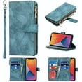 thumbnail image 1 of Wallet Case Compatible with iPhone 12 Pro/iPhone 12 Case,[9 Card Slots] [Wrist Strap] [Stand Feature] Zipper Cash Pocket Magnetic Leather Cover Shockproof Slim Case for iPhone 12 Pro,6.1" Blue, 1 of 16