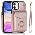 thumbnail image 1 of Wallet Case Compatible with iPhone 12 ProMax, Case with Card Holder,with a strap, RFID Blocking Leather Cover 360°Rotation Ring Kickstand Protective Bumper Designed for Apple iPhone 12Pro Max,Rosegold, 1 of 9