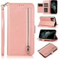 thumbnail image 1 of Wallet Case Compatible with iPhone 12/iPhone 12 Pro 6.1 inch 2020, 5 Card Slots Magnetic Closure Zipper Pocket Handbag PU Leather Flip Case with Wrist Strap TPU Kickstand Cover - Rose Gold, 1 of 16
