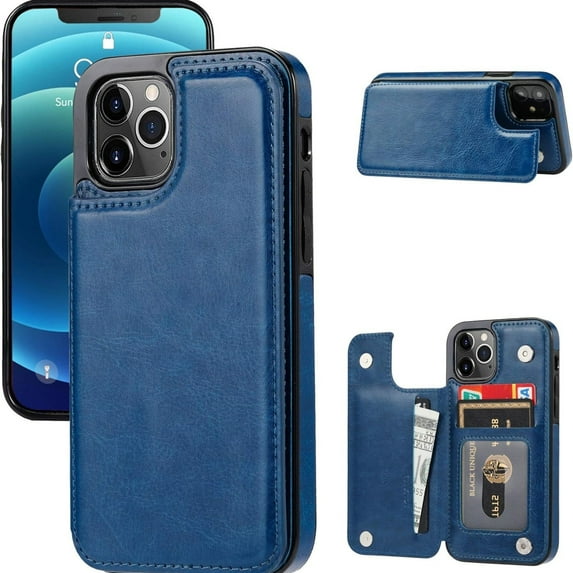 Wallet Case Compatible with iPhone 13 14 15 16 Pro Mas plus, Slim Protective case with Card Holder, Premium PU Leather Kickstand Card Slots Case-Black