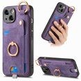 thumbnail image 1 of Wallet Case Compatible with iPhone 13 with Card Holder, 360° Rotation Finger Ring Stand PU Leather Cover Drop Protection with Magnetic Snap Case Cover for iPhone 13 - Purple, 1 of 8