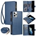 thumbnail image 1 of Wallet Case Compatible with iPhone 13 Pro, Luxury ID Cash Credit Card Slots Zipper Holder Carrying Pouch Folio Flip PU Leather Cover [Detachable Crossbody Strap & Wrist Strap], Blue, 1 of 8