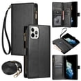 thumbnail image 1 of Wallet Case Compatible with iPhone 13 Pro, Luxury ID Cash Credit Card Slots Zipper Holder Carrying Pouch Folio Flip PU Leather Cover [Detachable Crossbody Strap & Wrist Strap], Black, 1 of 8