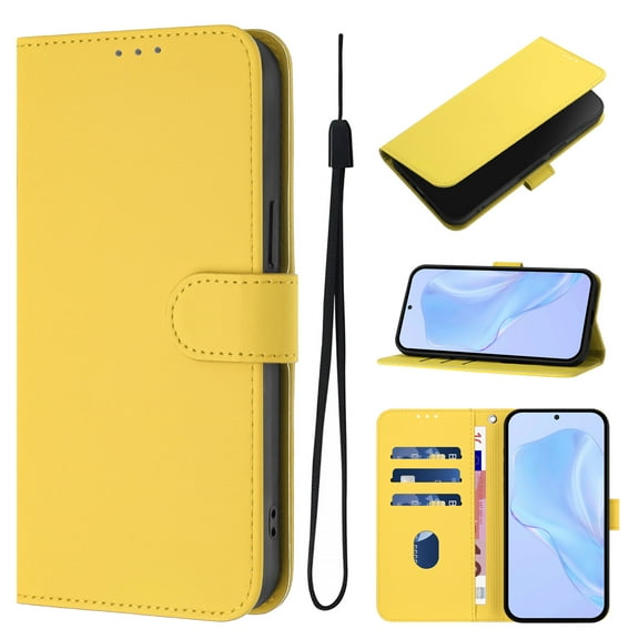 Wallet Case Compatible with iPhone 13 Pro Max with Card Slot/Holder,PU Leather Flip Folio Shell [Magnetic Closure][Wrist Strap][Kickstand] Phone Cover Shockproof For iPhone 13 Pro Max,Lemon