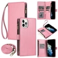 thumbnail image 1 of Wallet Case Compatible with iPhone 13 Pro Max, Luxury ID Cash Credit Card Slots Zipper Holder Carrying Pouch Folio Flip PU Leather Cover [Detachable Crossbody Strap & Wrist Strap], Pink, 1 of 7