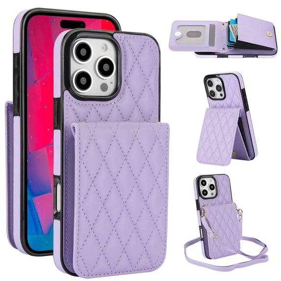 Wallet Case Compatible for iPhone 13 Pro Max, Women PU Leather Detachable Crossbody Phone Case with RFID Blocking Card Holder Adjustable Shoulder Strap Shockproof Kickstand Phone Wallet, Purple