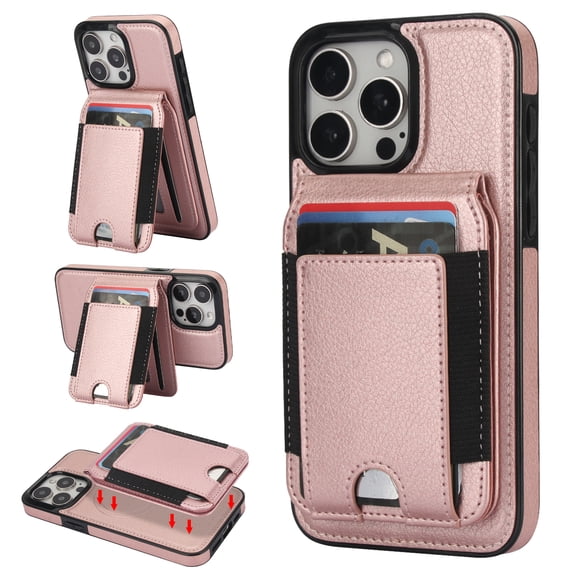 Wallet Case Compatible with iPhone 13 Pro for Men Women, Detachable Magnetic Wallet PU Leather Shockproof Rugged Phone Case with Kickstand Card Slots RFID Blocking for iPhone 13 Pro,Rosegold