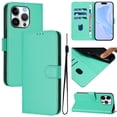 thumbnail image 1 of Wallet Case Compatible for iPhone 13 Pro, PU Leather Magnetic Closure Protective Flip Folio Case with 3 Card Holder and Wrist Strap Cover Women Men,Green,For iPhone 13 Pro, 1 of 7