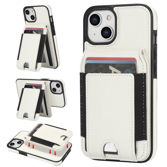 Wallet Case Compatible with iPhone 14 for Men Women, Detachable Magnetic Wallet PU Leather Shockproof Rugged Phone Case with Kickstand Card Slots RFID Blocking for iPhone 14,White
