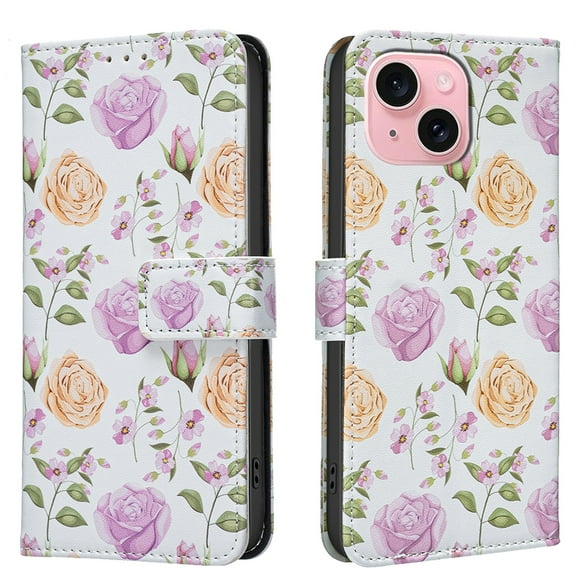 Wallet Case Compatible with iPhone 14 Plus with Card Holder, Convertible Stand Flowers Case Magnetic for Women and Girls, Butterfly Floral Protective PU Leather Flip Case, Yellow Rose