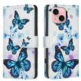 thumbnail image 1 of Wallet Case Compatible with iPhone 14 Plus with Card Holder, Convertible Stand Flowers Case Magnetic for Women and Girls, Butterfly Floral Protective PU Leather Flip Case, Blue Butterflies, 1 of 5