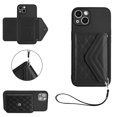 thumbnail image 1 of Wallet Case Compatible iPhone 14 Plus, Women Vegan PU Leather Phone case with RFID Blocking Card Holder Detachable Wrist Strap Shockproof Kickstand Phone Case for iPhone 14 Plus, Black, 1 of 9