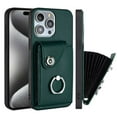 thumbnail image 1 of Wallet Case Compatible for iPhone 14 Pro with Card Holder, Rotation Finger Ring Kickstand Card Slots Case, Classic PU Leather Shockproof Magnetic Button Cover for iPhone 14 Pro, Green, 1 of 6