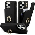 thumbnail image 1 of Wallet Case Compatible with iPhone 14 Pro Max with Card Holder [Built in 360 Rotation Ring Kickstand] PU Leather Shockproof Anti-Scratch Slim Protective Cover for Women-Black, 1 of 6