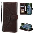 thumbnail image 1 of Wallet Case Compatible with iPhone 14 Pro Max PU Leather, Mandala Flower Floral Embossed Stand Feature with Wrist Strap and 3-Slots ID & Credit Cards Pocket Magnetic Clasps - Brown, 1 of 4