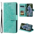 thumbnail image 1 of Wallet Case Compatible with iPhone 14 Pro PU Leather, Mandala Flower Floral Embossed Stand Feature with Wrist Strap and 3-Slots ID & Credit Cards Pocket Magnetic Clasps - Green, 1 of 4