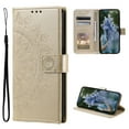 thumbnail image 1 of Wallet Case Compatible with iPhone 14 Pro PU Leather, Mandala Flower Floral Embossed Stand Feature with Wrist Strap and 3-Slots ID & Credit Cards Pocket Magnetic Clasps - Gold, 1 of 4