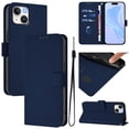 thumbnail image 1 of Wallet Case Compatible for iPhone 15, PU Leather Magnetic Closure Protective Flip Folio Case with 3 Card Holder and Wrist Strap Cover Women Men,Navy Blue,For iPhone 15, 1 of 7
