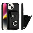 thumbnail image 1 of Wallet Case Compatible for iPhone 15 Plus with Card Holder, Rotation Finger Ring Kickstand Card Slots Case, Classic PU Leather Shockproof Magnetic Button Cover for iPhone 15 Plus, Black, 1 of 6